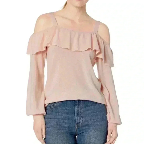 Joie 'Delbin' Shoulder Tie Cashmere Ruffle Sweater Size Small S Blush Pink - Picture 1 of 11